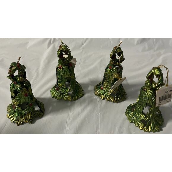 Vintage Rare Christmas Ornaments Green Resin Bells Lot Of 4